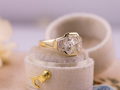 1.97ct Radiant cut three stone engagement ring