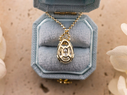 Lab grown diamond pendant, bezel set pear 