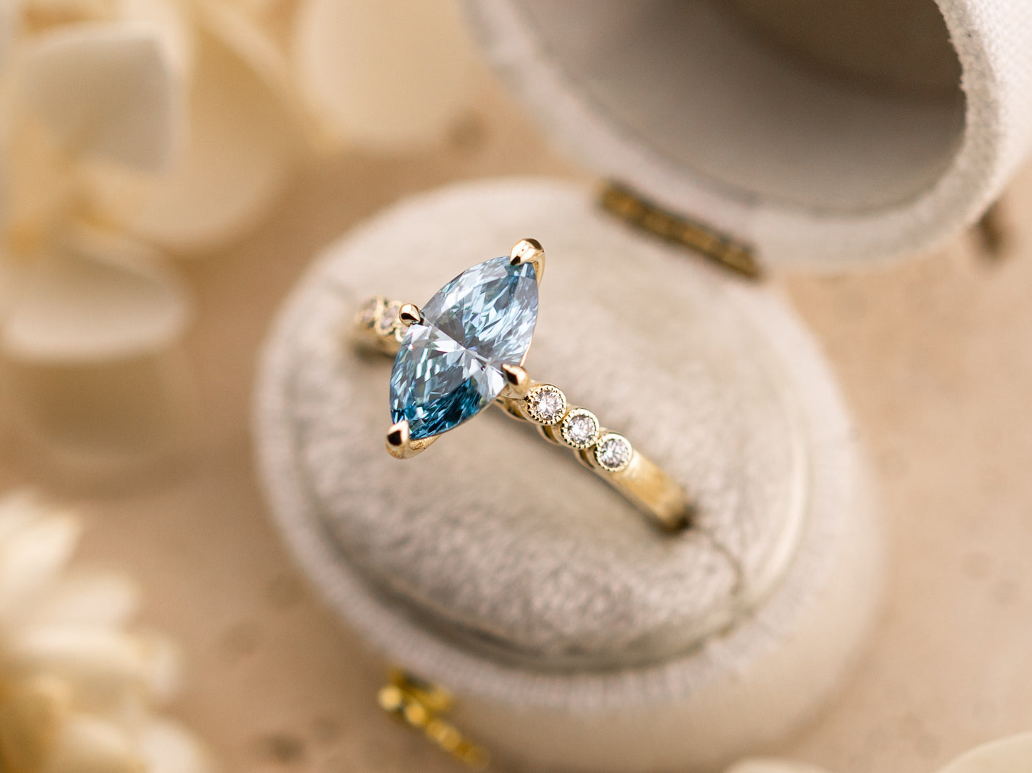 1.55ct Blue diamond marquise engagement ring - Celeste