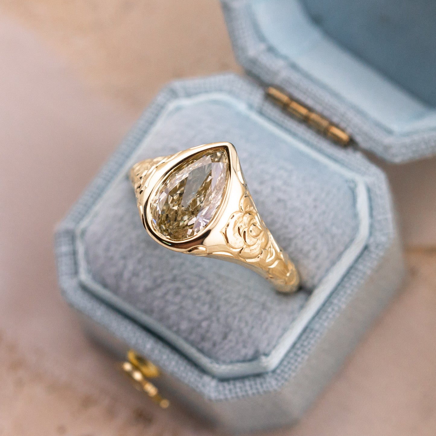 2.09ct Champagne Pear Lab Diamond Bezel Ring – Lenora
