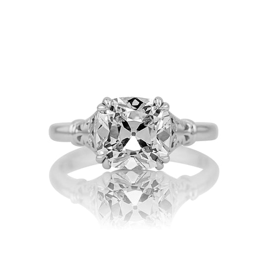 2.76ct old mine cut lab diamond solitaire in 14k white gold, shown head on against a white background
