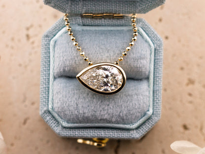 Lab grown diamond pendant, bezel set pear 