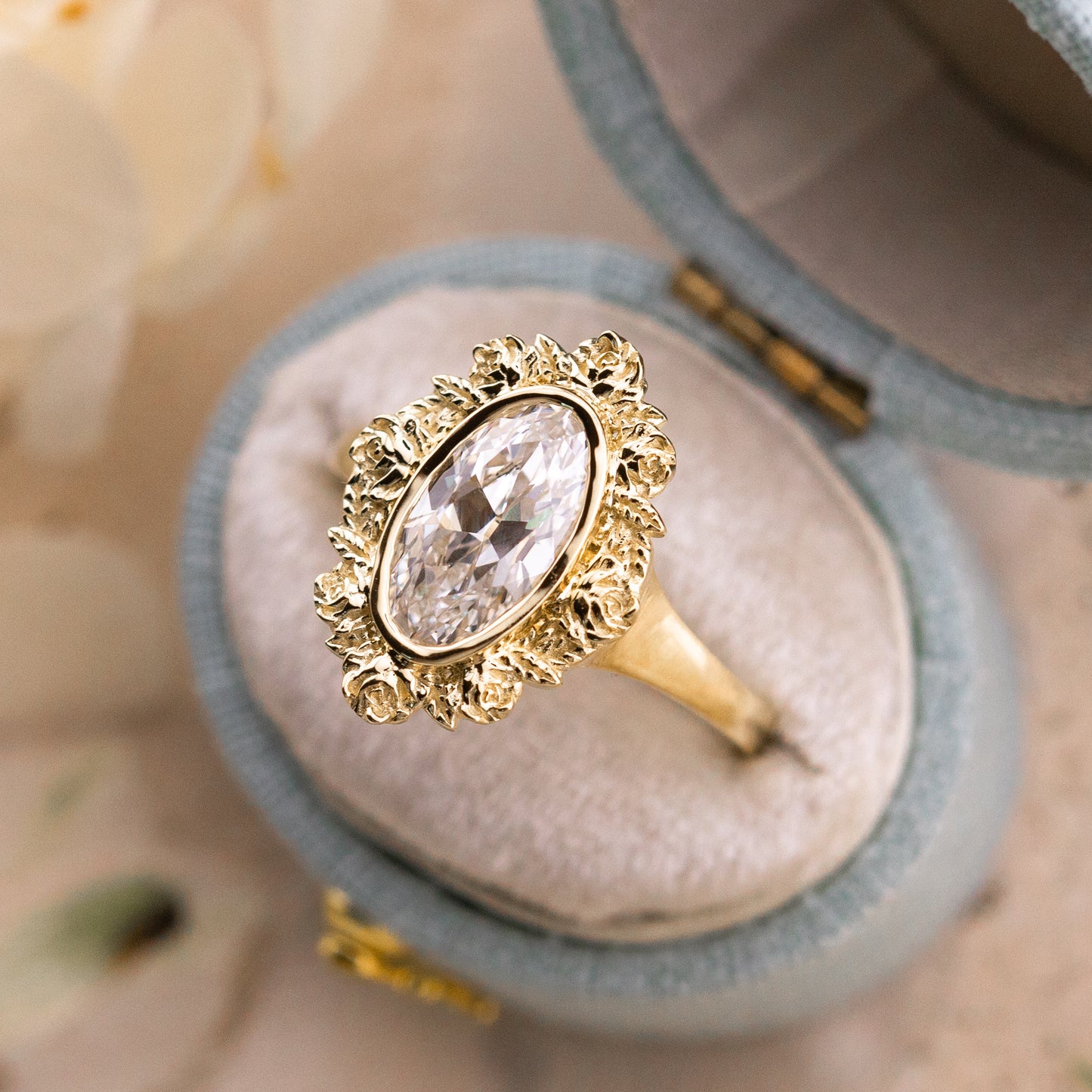 1.51ct Moval Lab Diamond Floral Halo Ring – Rosette