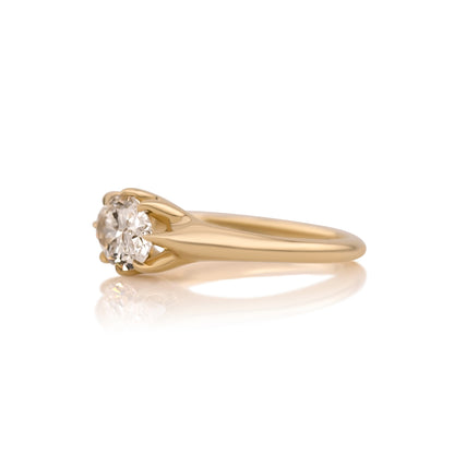 Side profile of the Louise east west ring showing the eight prong setting