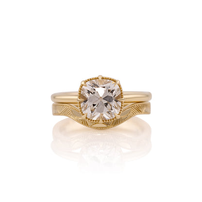 Side profile of the Libby bridal set showing how the band sits against the engagement ring