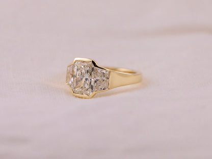 1.97ct Radiant cut three stone engagement ring