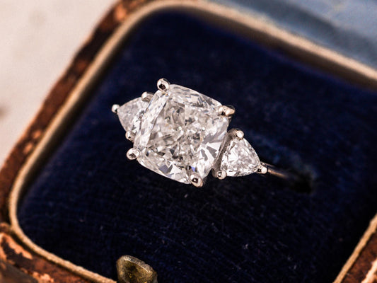 Cushion cut engagement ring three stone engagement ring lab grown diamond ring 3 carat solid gold IGI certified lab grown diamonds