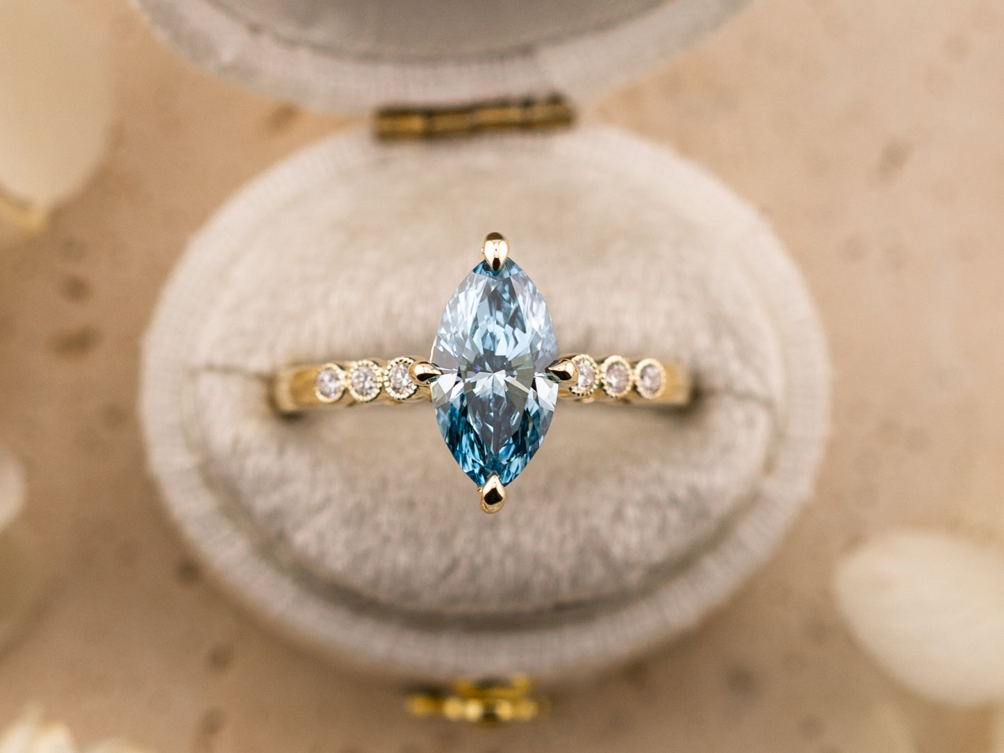 1.55ct Blue diamond marquise engagement ring - Celeste