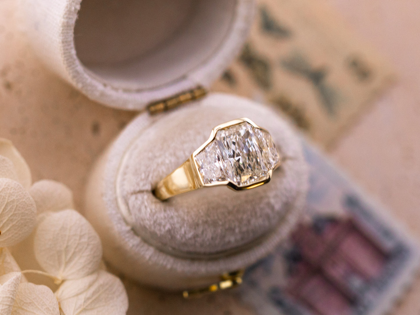 1.97ct Radiant cut three stone engagement ring