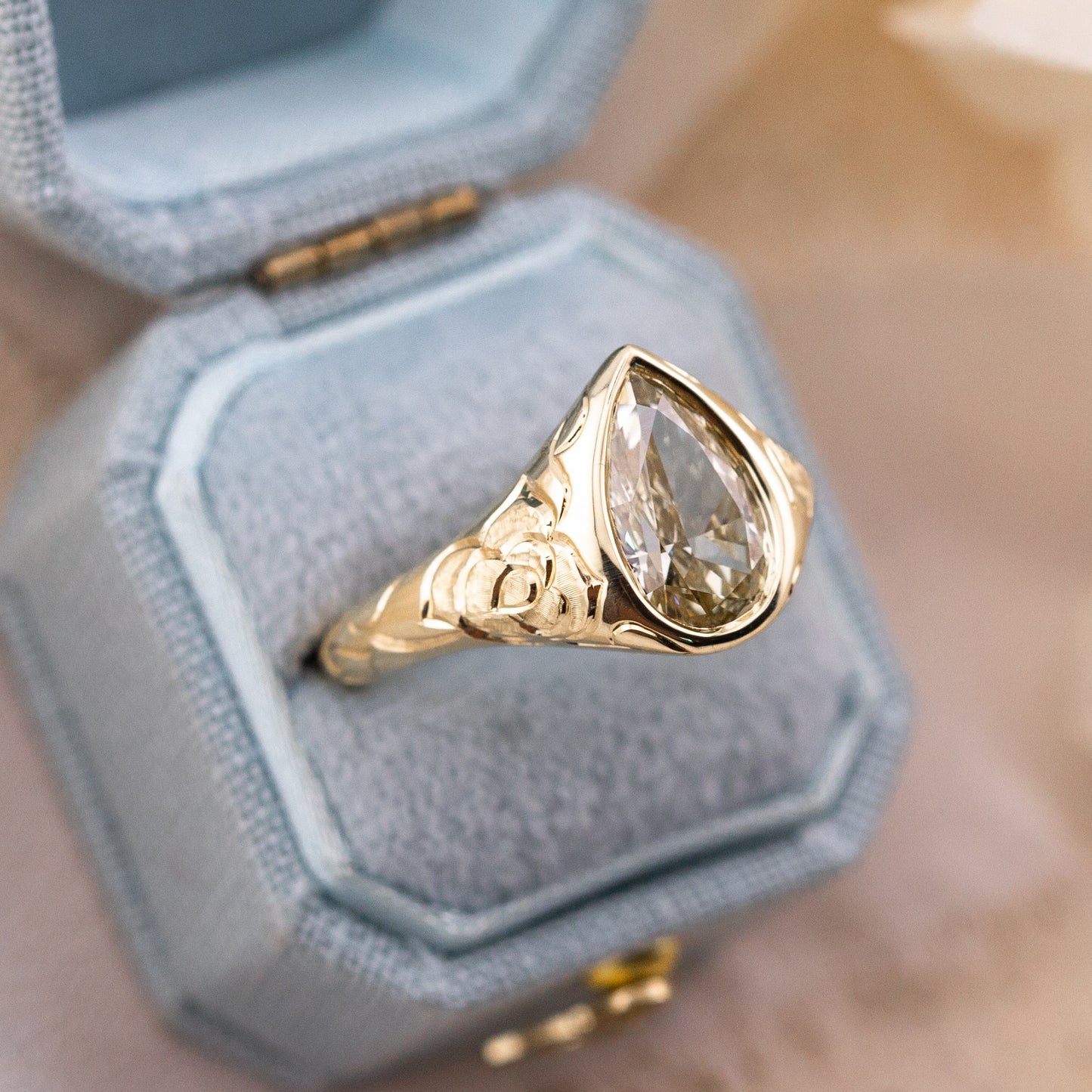 2.09ct Champagne Pear Lab Diamond Bezel Ring – Lenora
