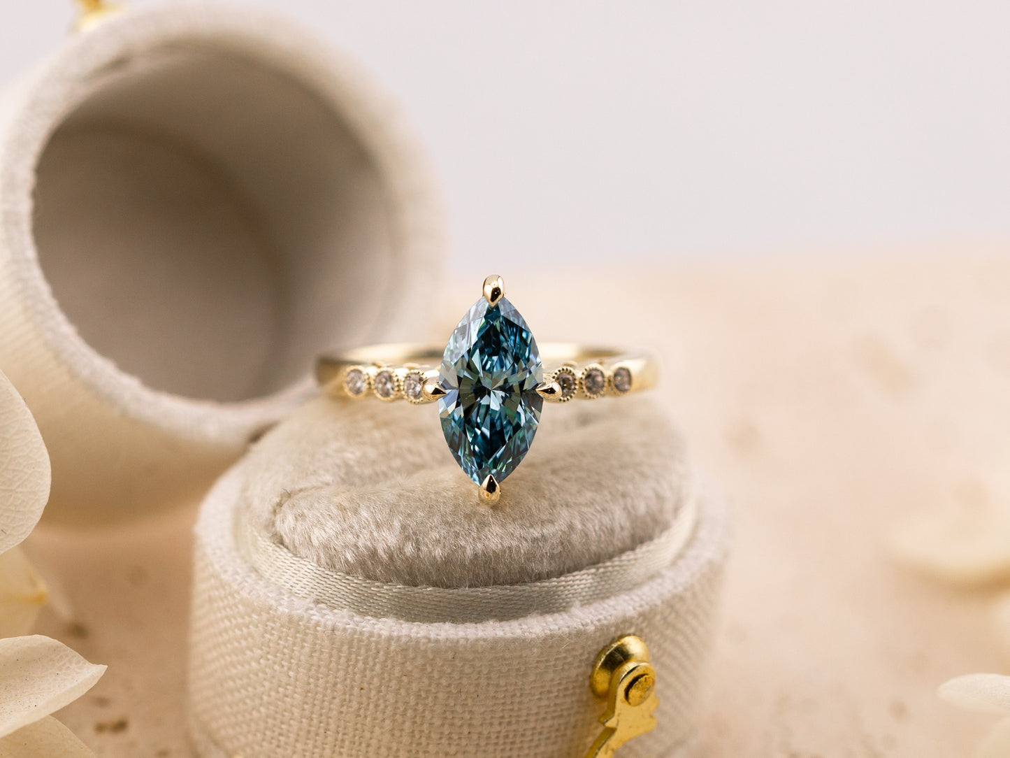 1.55ct Blue diamond marquise engagement ring - Celeste