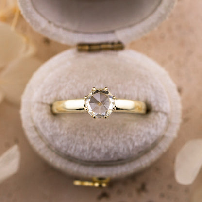 1.01ct rose cut natural diamond solitaire ring in 18k yellow gold