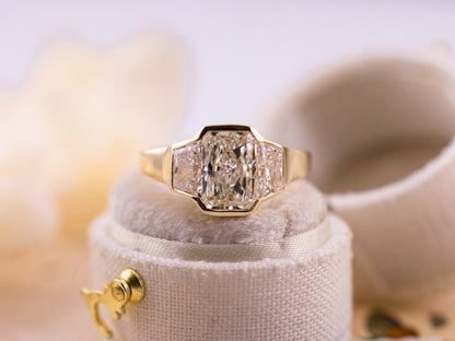 1.97ct Radiant cut three stone engagement ring