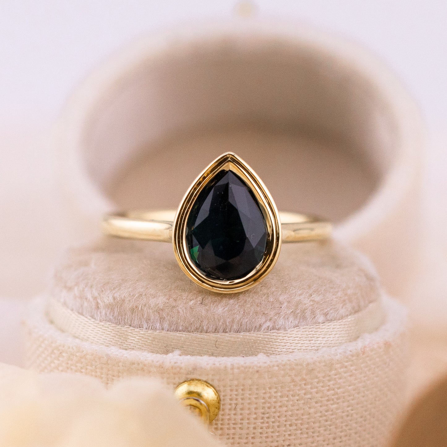 2.20ct Sapphire pear engagement ring bezel set