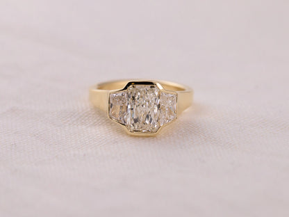 1.97ct Radiant cut three stone engagement ring