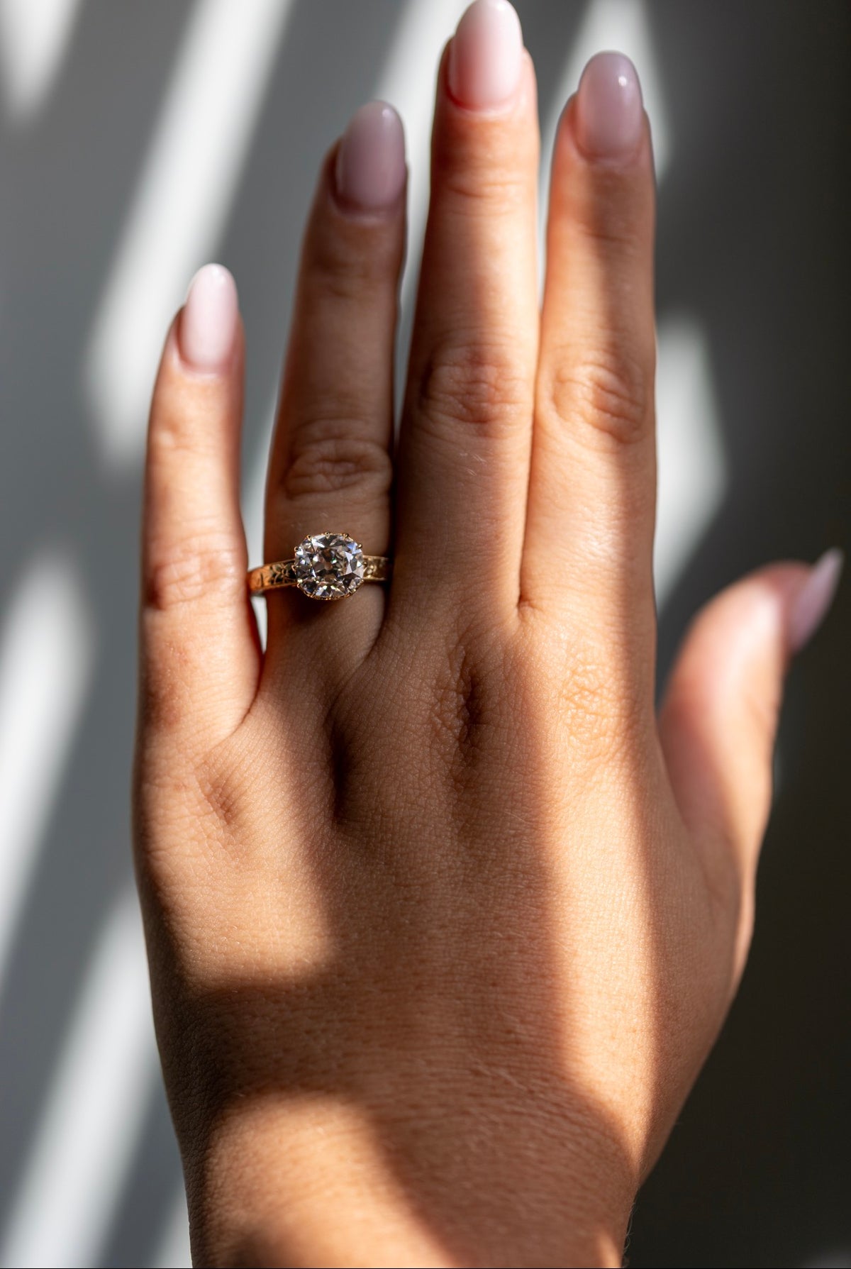 2.59ct Old Mine Cut Lab Diamond Hand Engraved Engagement Ring – Madelaine