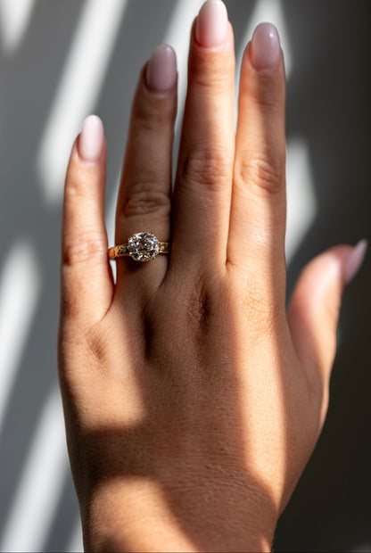 2.59ct Old Mine Cut Lab Diamond Hand Engraved Engagement Ring – Madelaine
