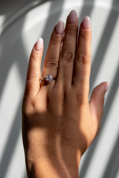 Lena 1.50ct natural diamond solitaire worn on the hand in platinum