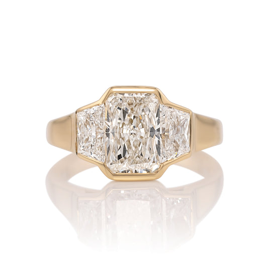 1.97ct Radiant cut three stone engagement ring