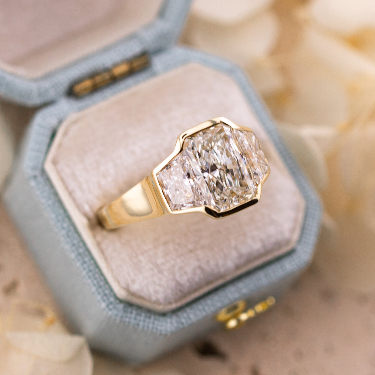 1.97ct Radiant cut three stone engagement ring