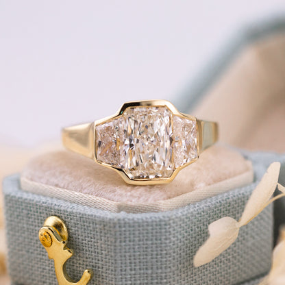1.97ct Radiant cut three stone engagement ring