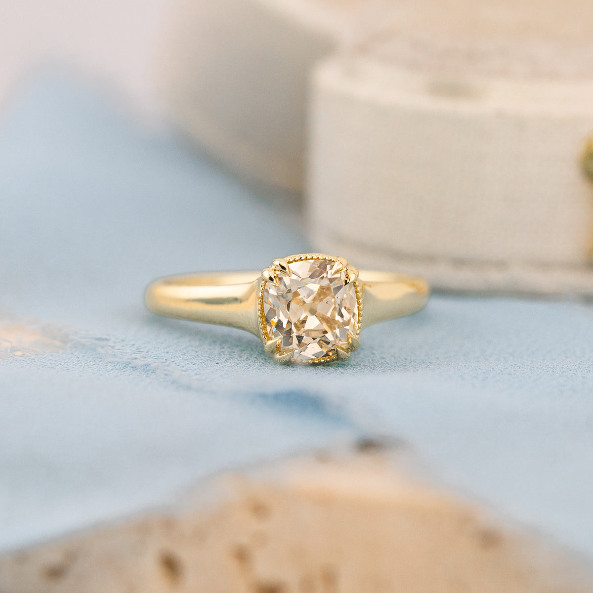 1.41ct Old Mine Cut Natural Champagne Diamond Solitaire Engagement Ring – Alice