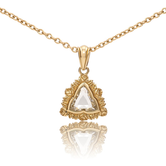 0.83ct natural clover diamond Rosette pendant in 14k yellow gold, shown head on against a white background