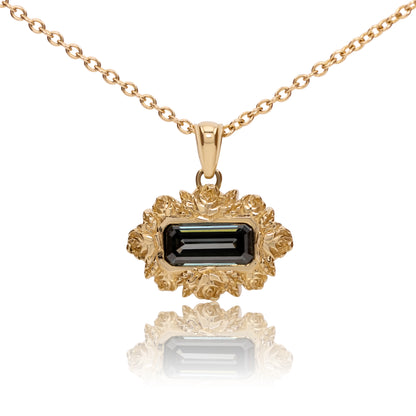 1.13ct Fancy Deep Bluish Green Emerald Cut Lab Diamond Pendant - Rosette