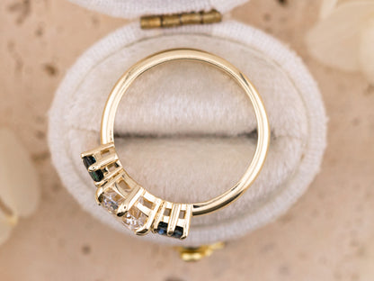 1.70ct Round cut three stone engagement ring with sapphire side stones