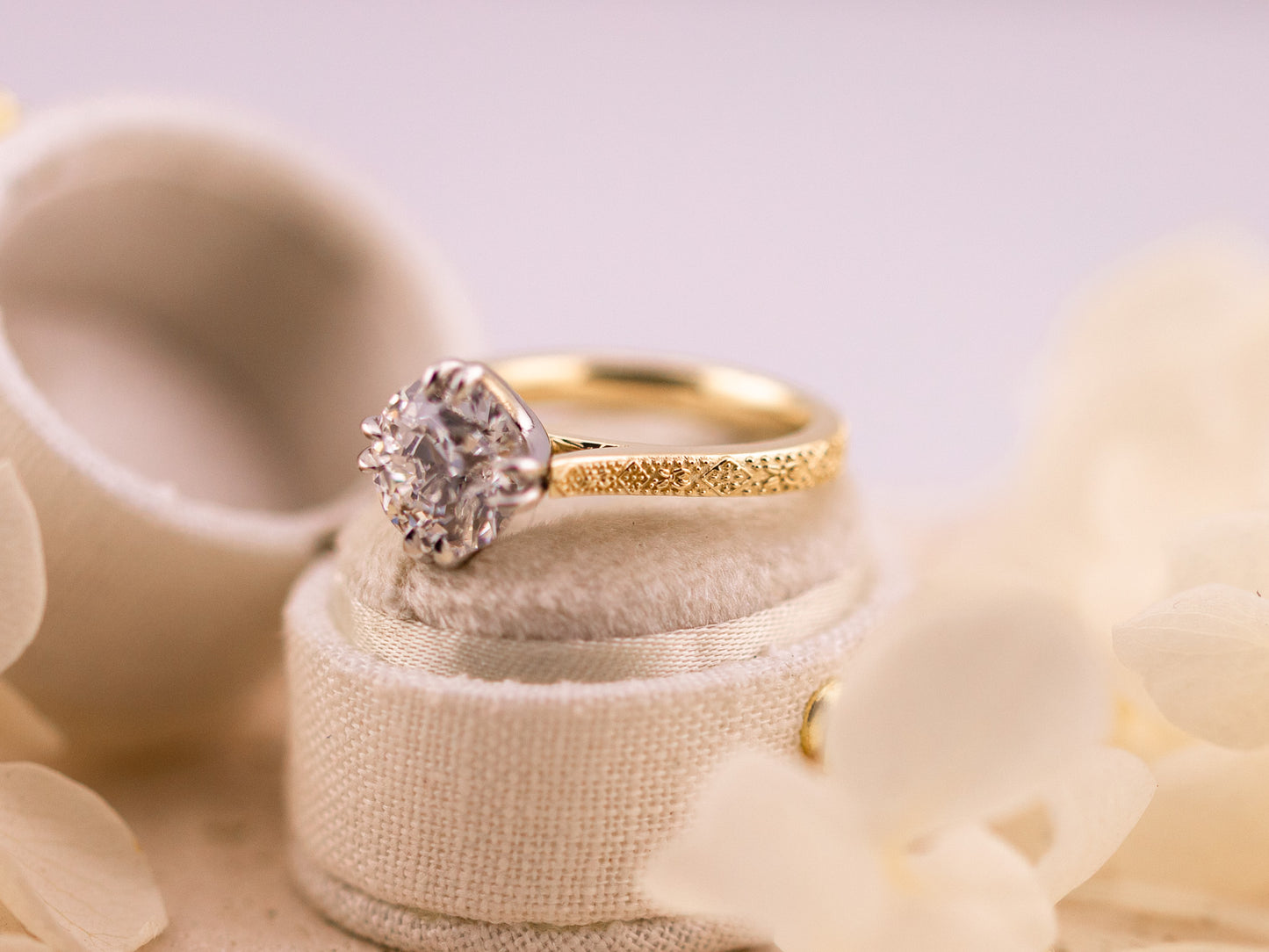 2.56ct Old European cut two tone engagement ring - the Daphne