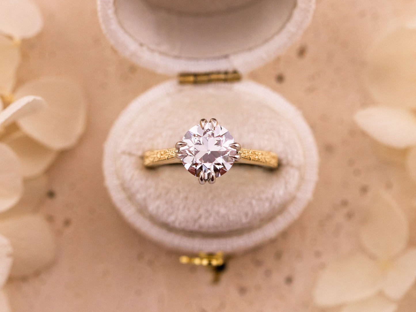 2.56ct Old European cut two tone engagement ring - the Daphne