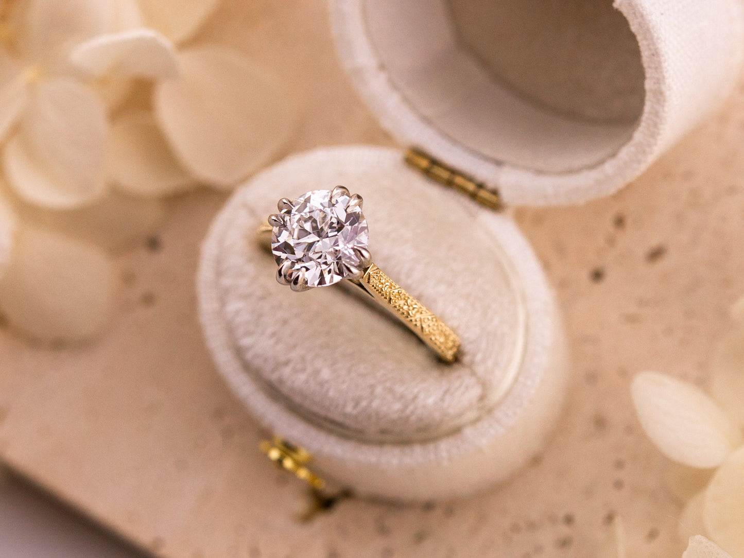 2.56ct Old European cut two tone engagement ring - the Daphne