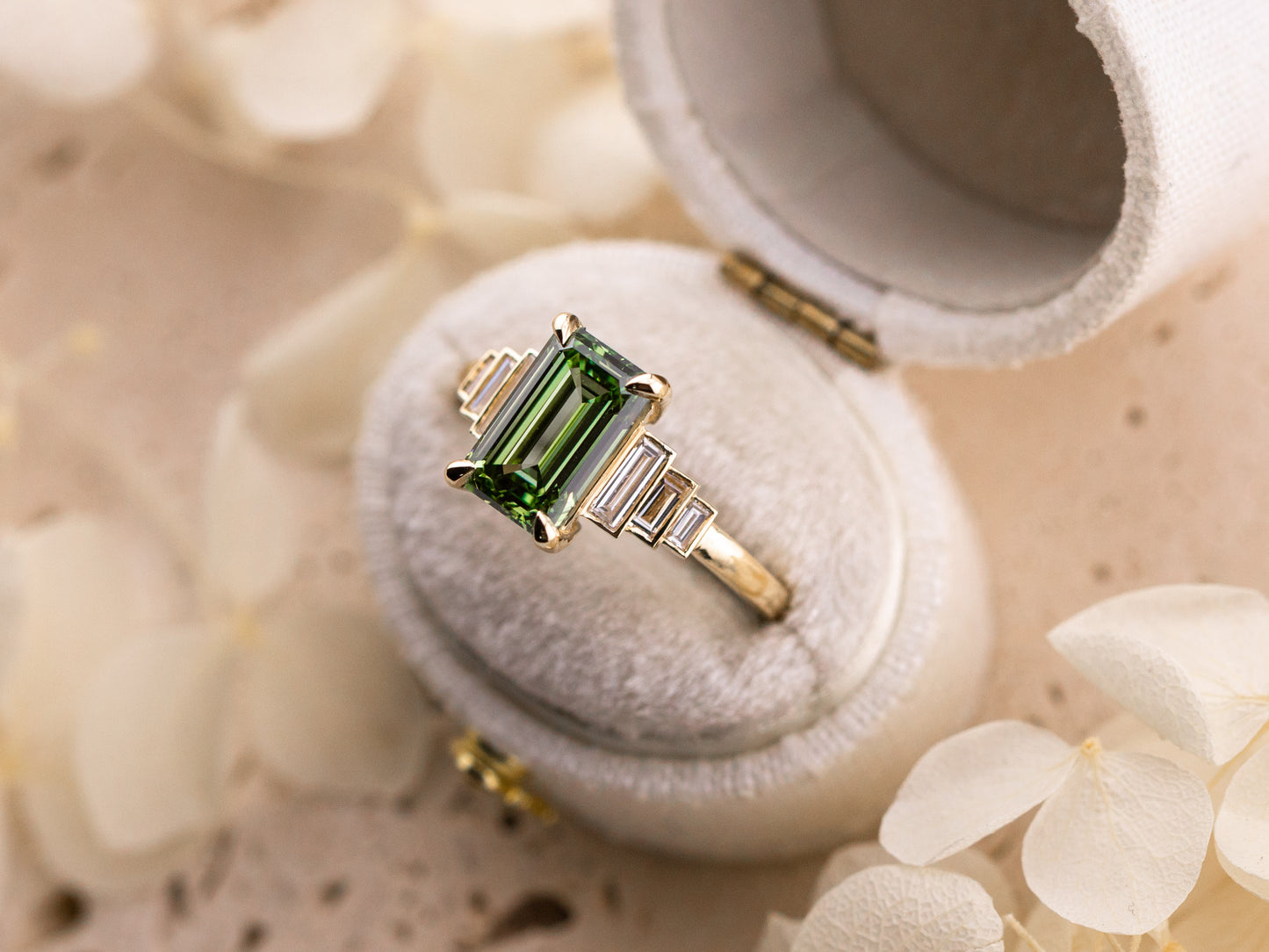2.56ct Green emerald cut engagement ring