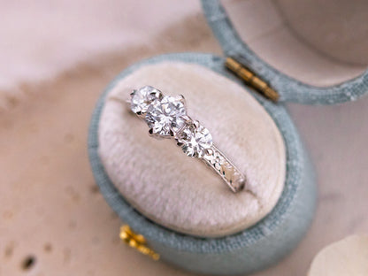1.38ctw Round Brilliant Lab Diamond Three Stone Engraved Ring - Francesca