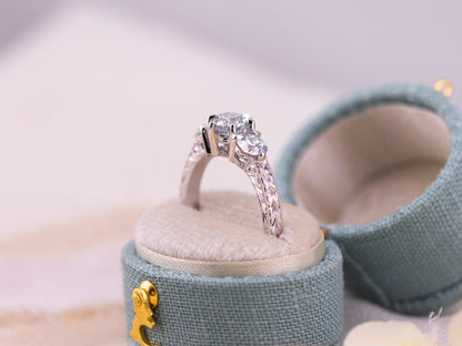 1.38ctw Round Brilliant Lab Diamond Three Stone Engraved Ring - Francesca