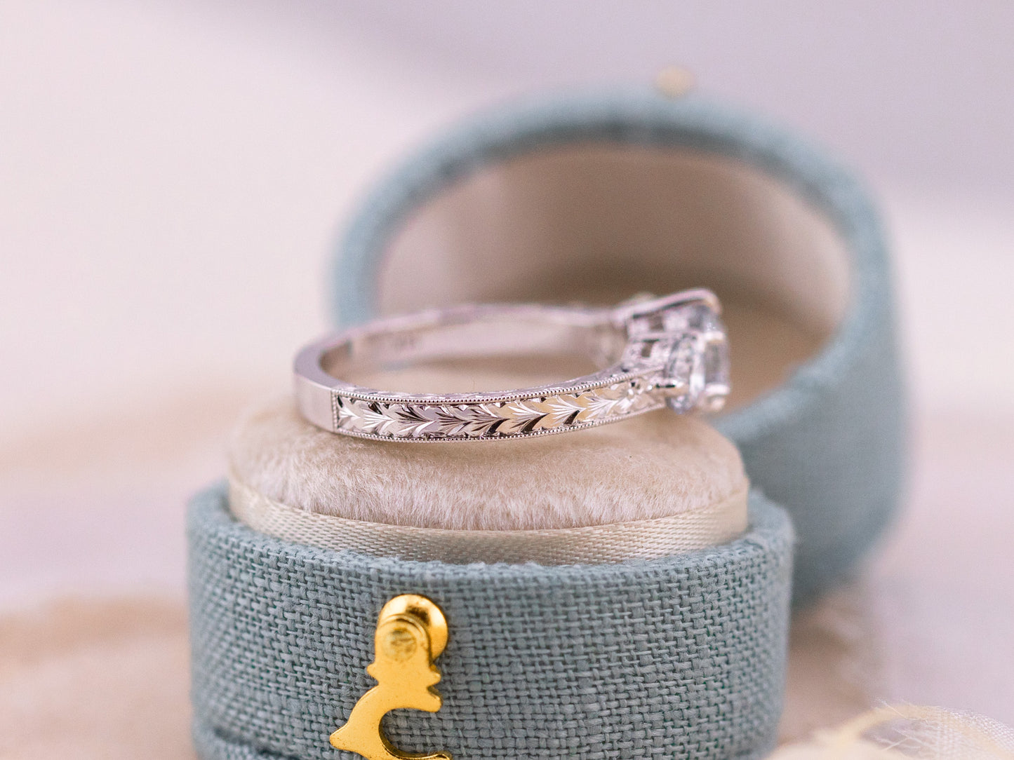 1.38ctw Round Brilliant Lab Diamond Three Stone Engraved Ring - Francesca