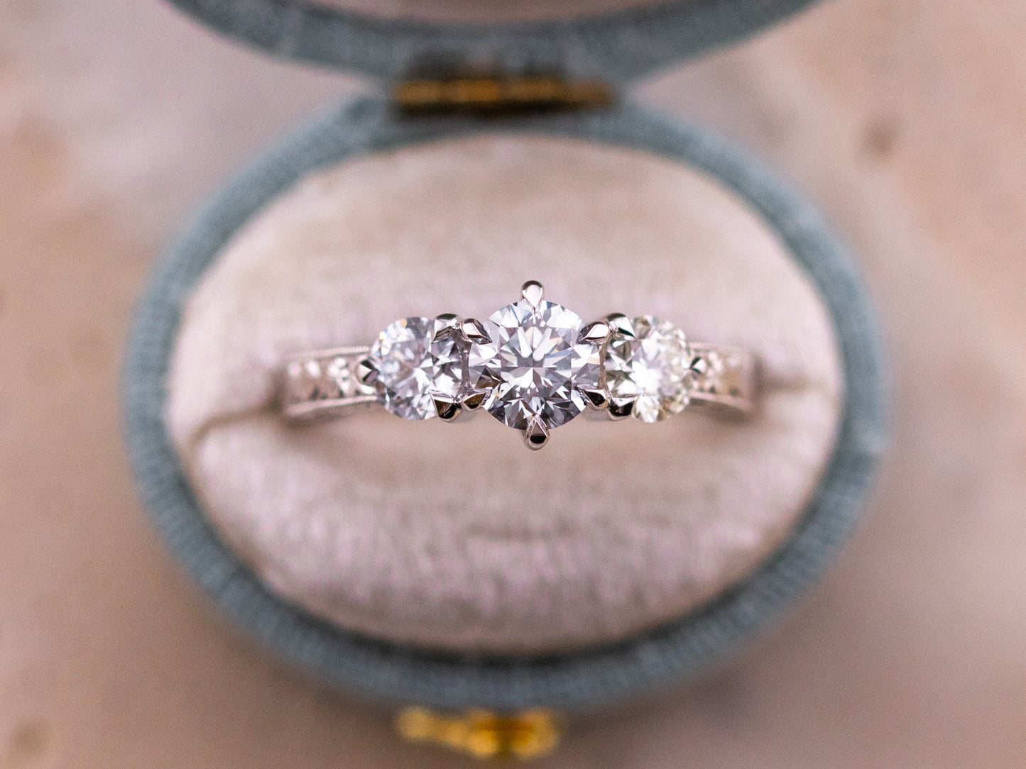 1.38ctw Round Brilliant Lab Diamond Three Stone Engraved Ring - Francesca