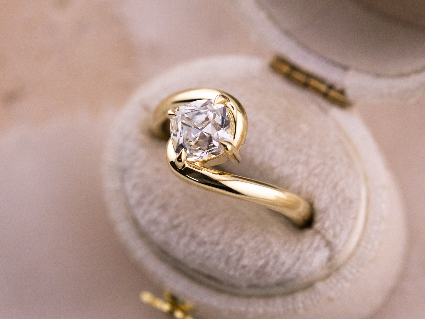 1.50ct old mine twisted band engagement ring