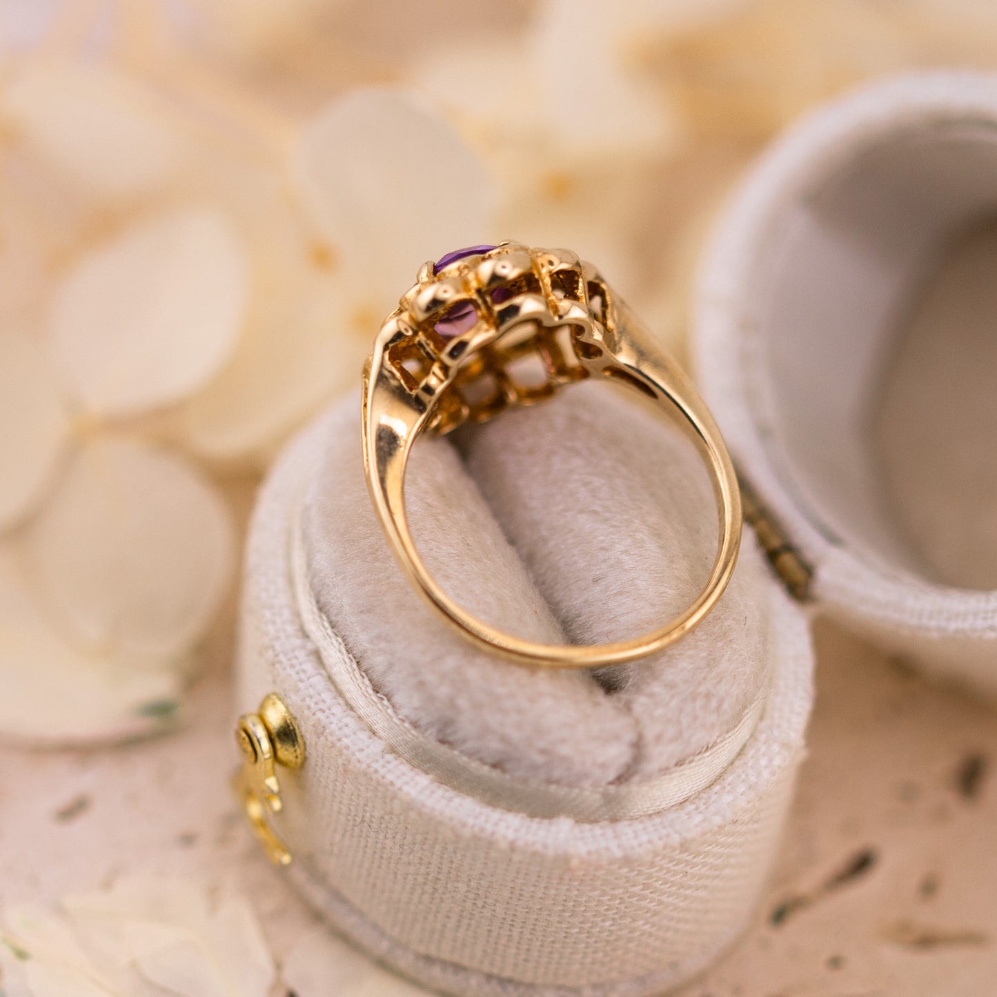 Vintage Filigree Amethyst Ring, 10k Yellow Gold, Size 6.25