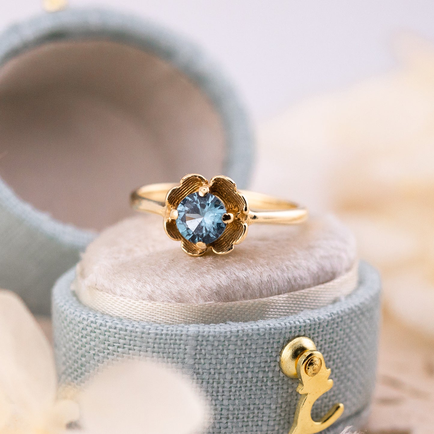 Vintage Topaz ring Blue Topaz floral ring 10k solid yellow gold ring vintage antique ring floral ring, size 5