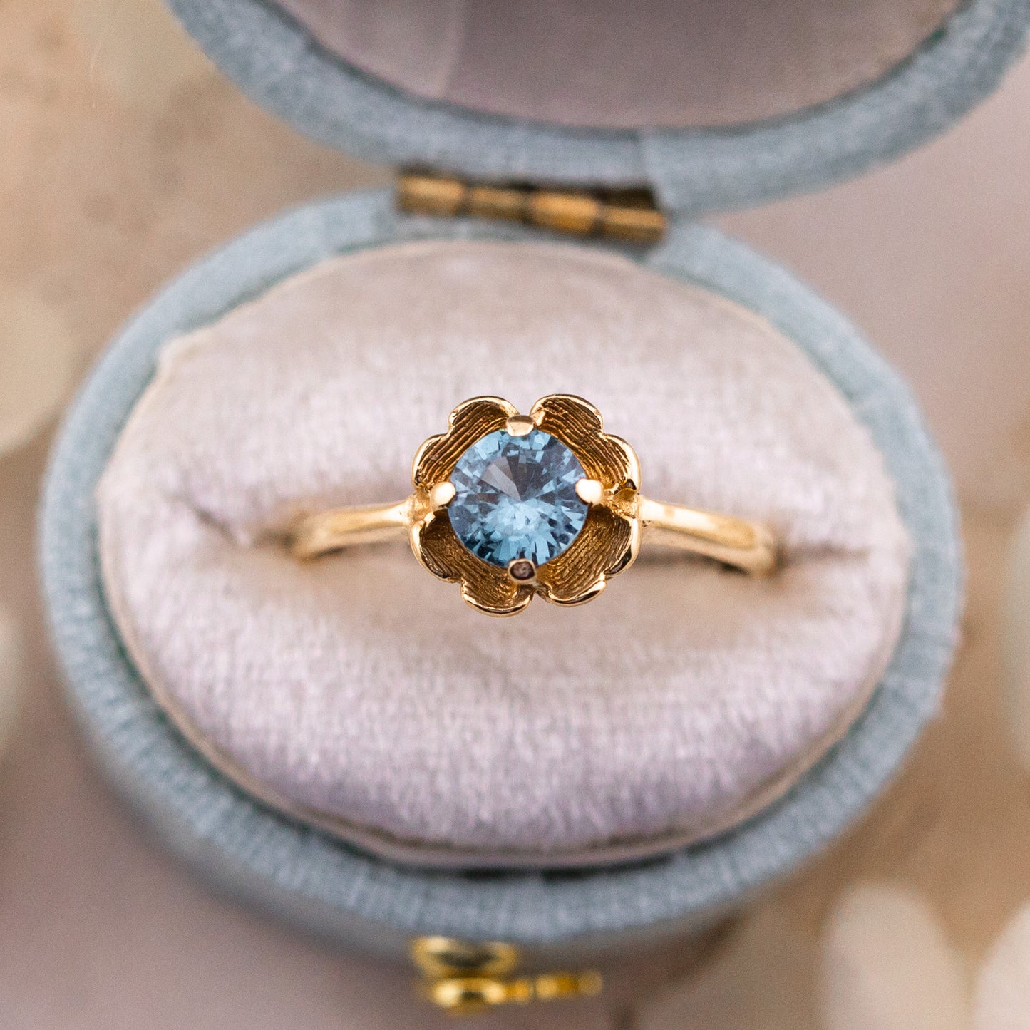 Vintage Topaz ring Blue Topaz floral ring 10k solid yellow gold ring vintage antique ring floral ring, size 5