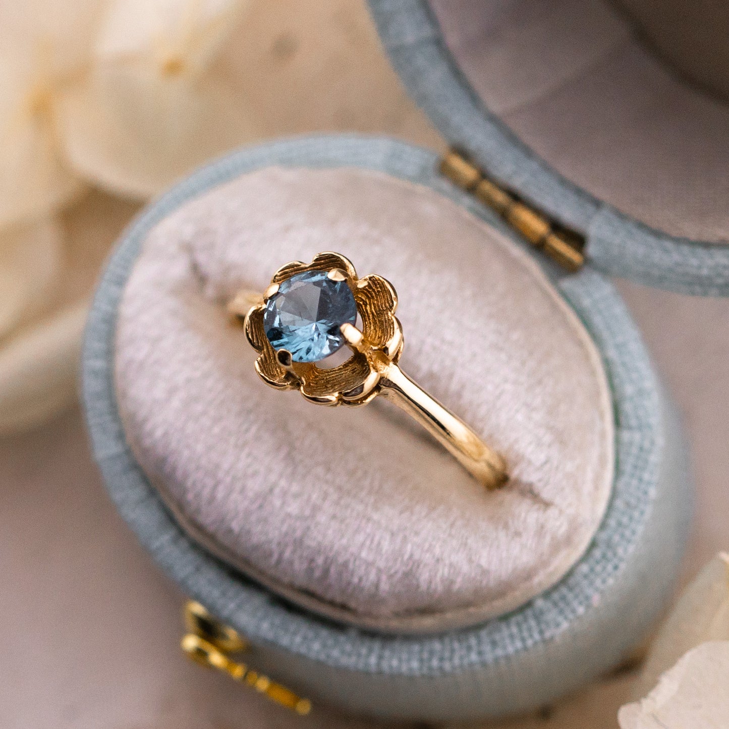 Vintage Topaz ring Blue Topaz floral ring 10k solid yellow gold ring vintage antique ring floral ring, size 5
