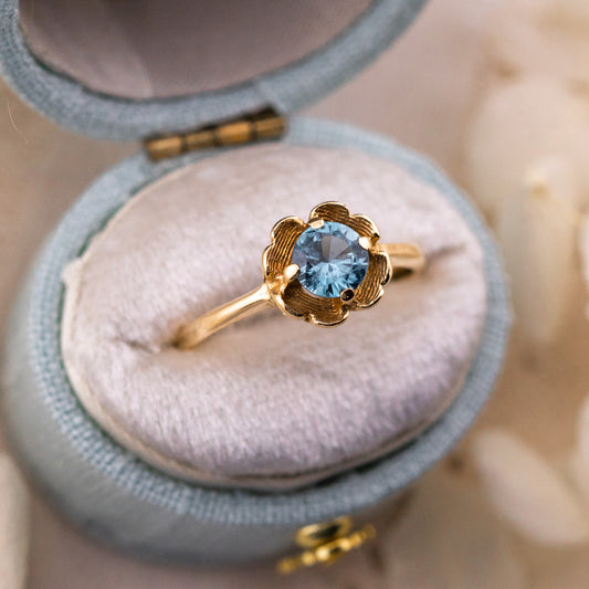 Vintage Topaz ring Blue Topaz floral ring 10k solid yellow gold ring vintage antique ring floral ring, size 5