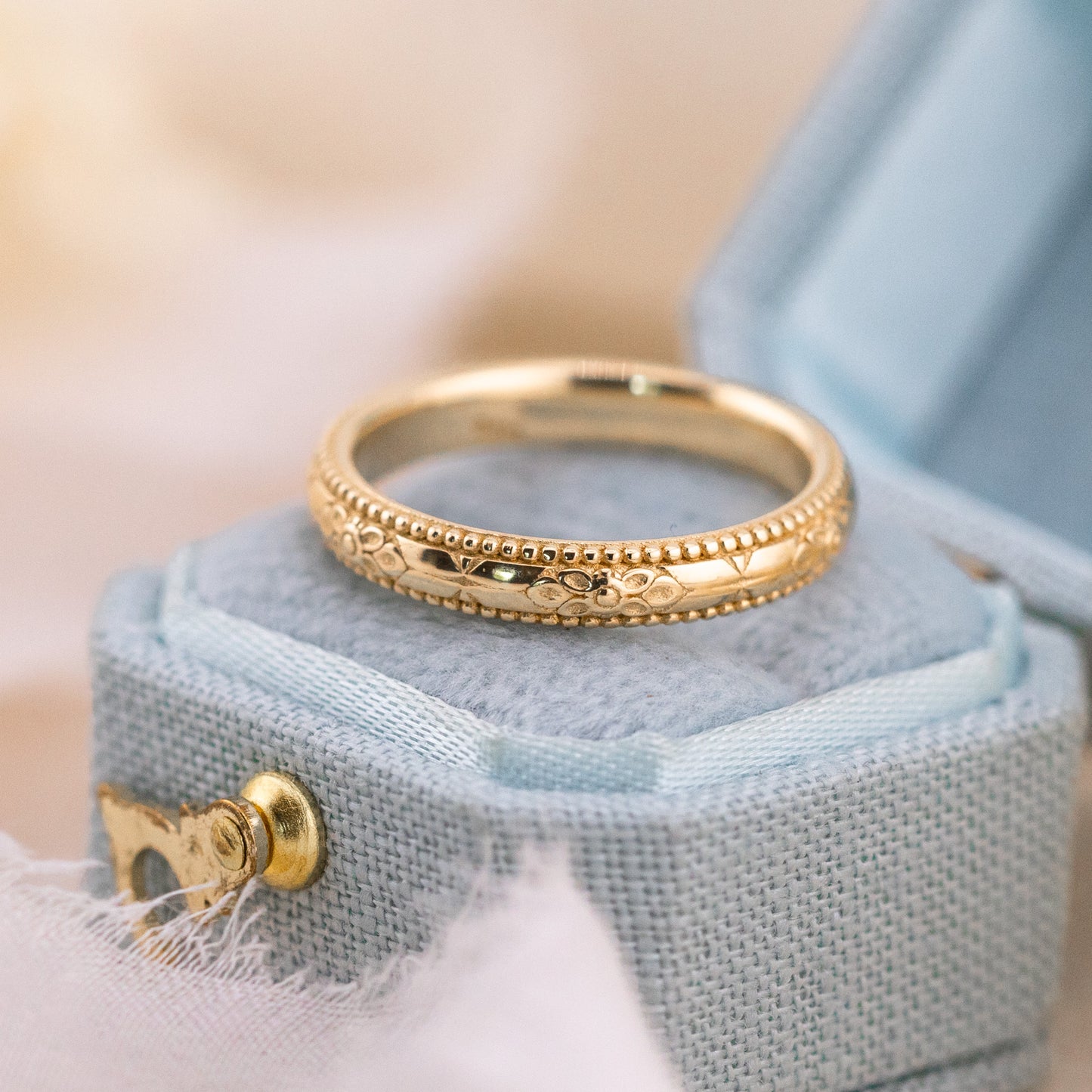 Orange blossom yellow gold wedding band, Size 5.25