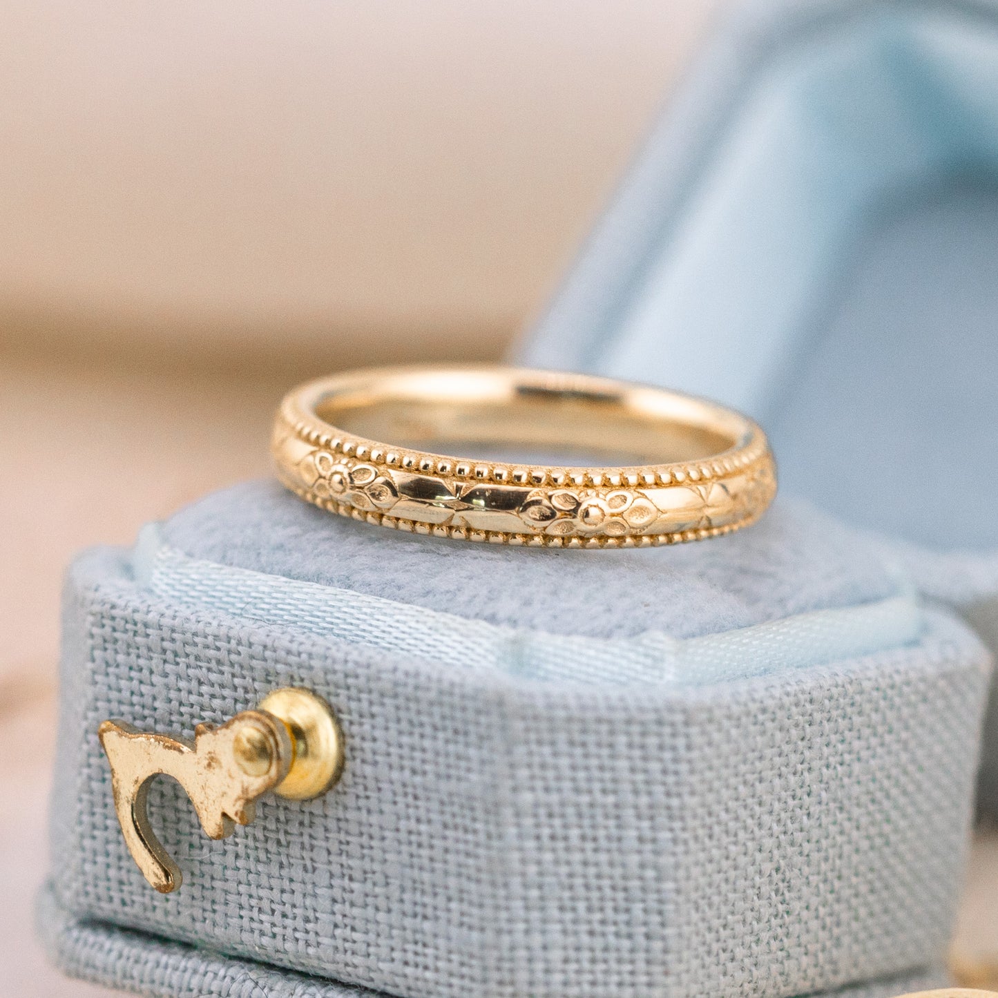 Orange blossom yellow gold wedding band, Size 5.25