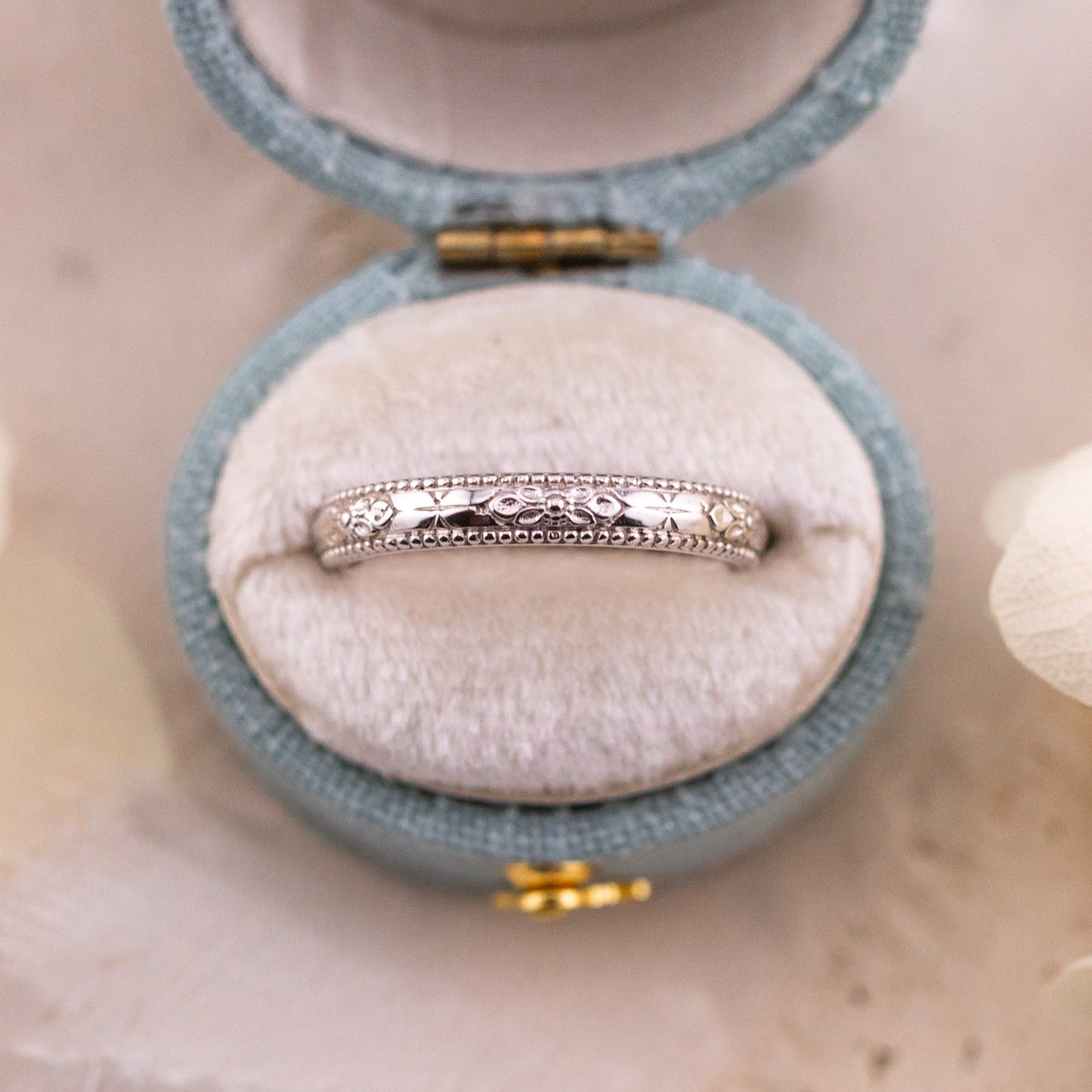 Orange blossom white gold wedding band, Size 6