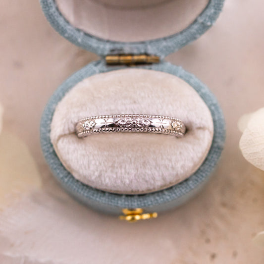 Orange blossom white gold wedding band, Size 6