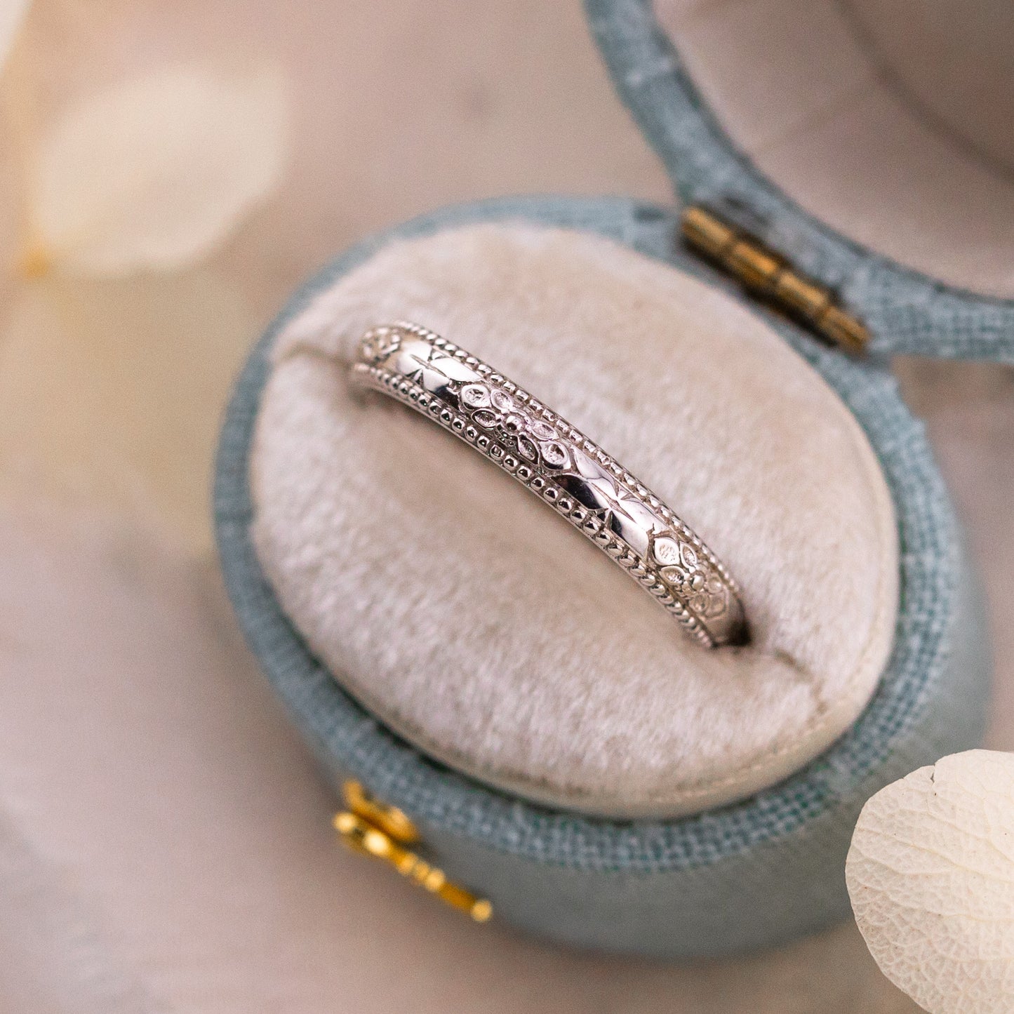 Orange blossom white gold wedding band, Size 6