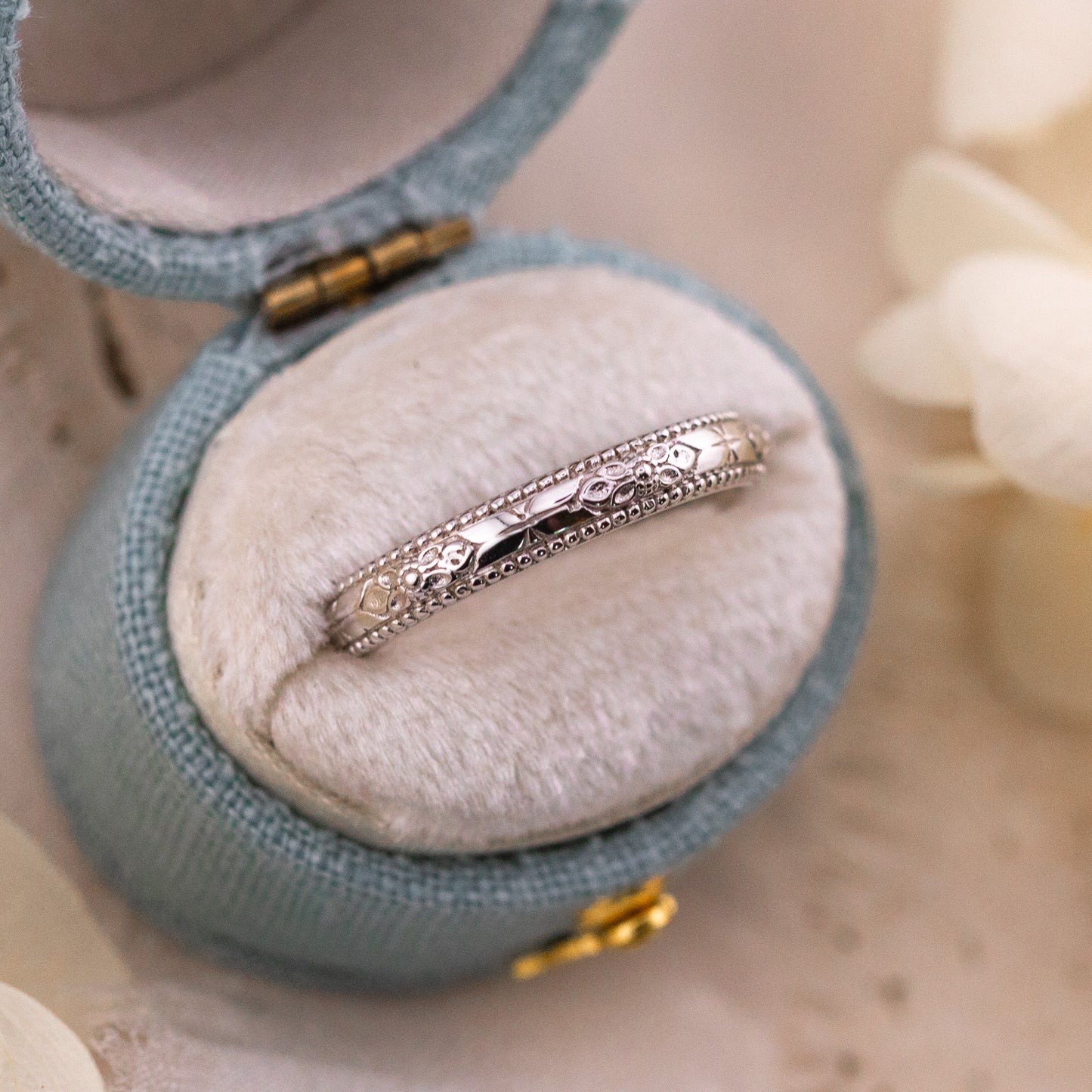Orange blossom white gold wedding band, Size 6
