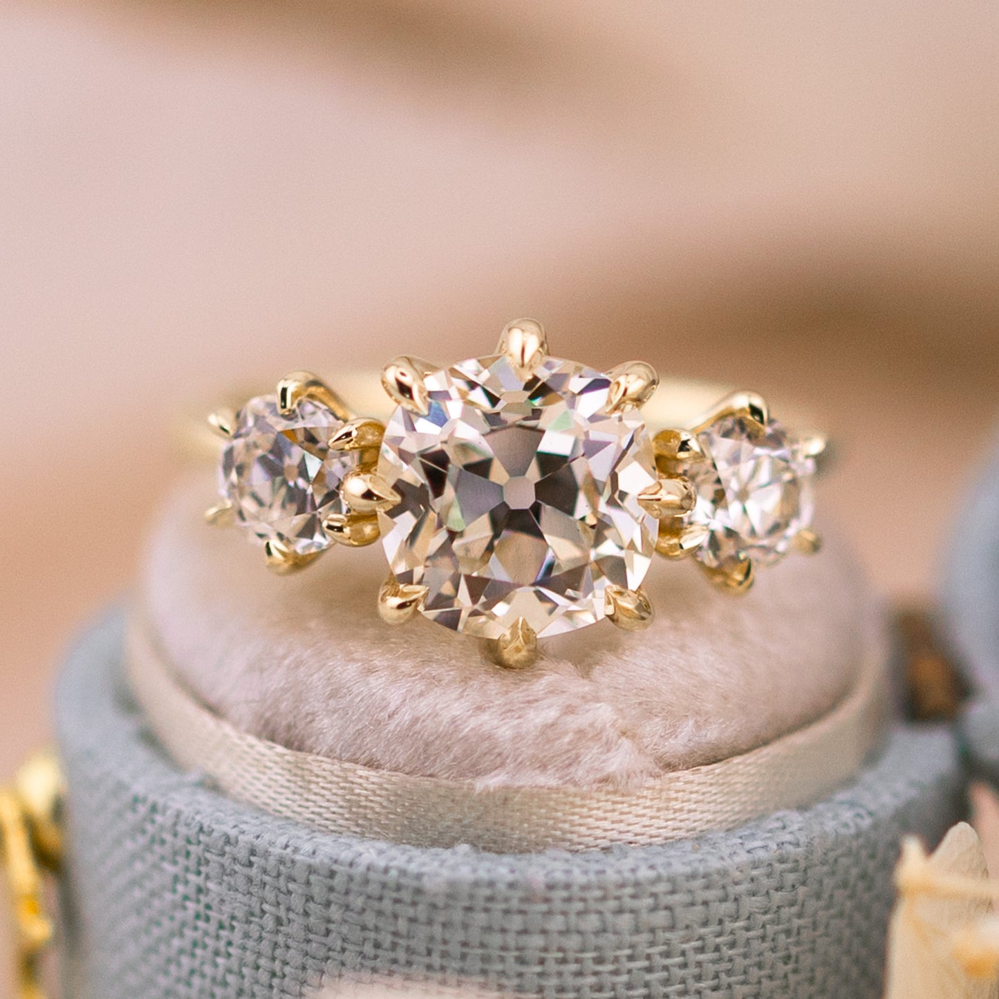 3.01ct Old Mine Cut Lab Diamond Three Stone Ring – Estelle